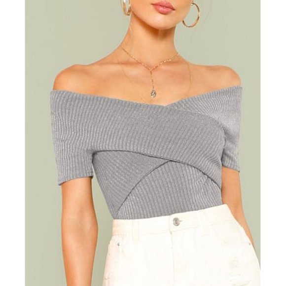 BUNDLE Off-The-Shoulder Tops Grey Wrap Terracotta Pink Coral Smocked Blouse XS - Picture 2 of 13